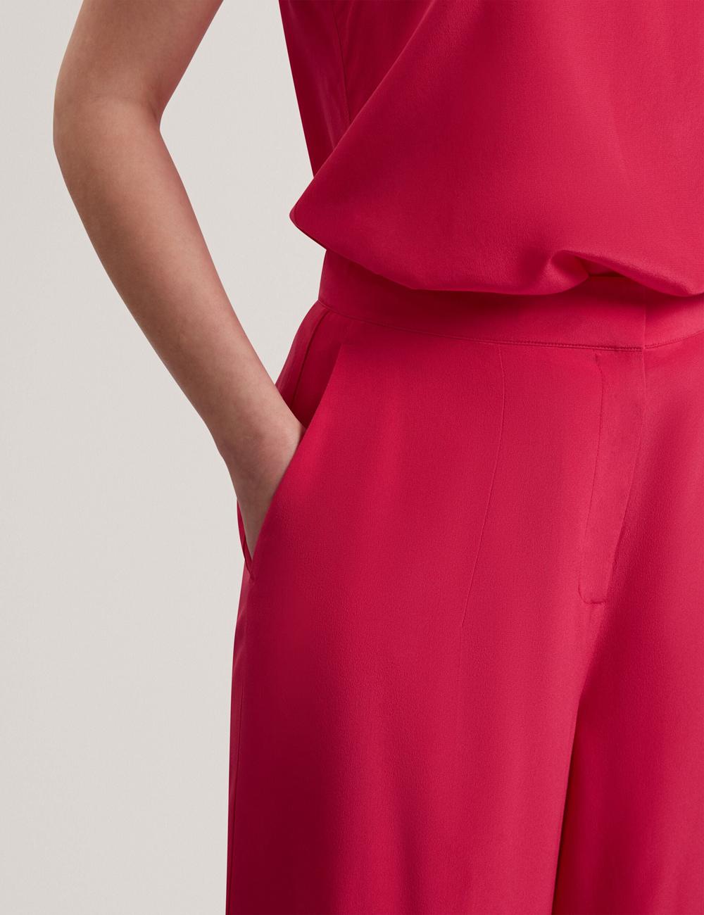Women Ted Baker CARLOET - Silk Wide Leg Tailored Trousers Fuchsia | KSA  7098-ERXCW