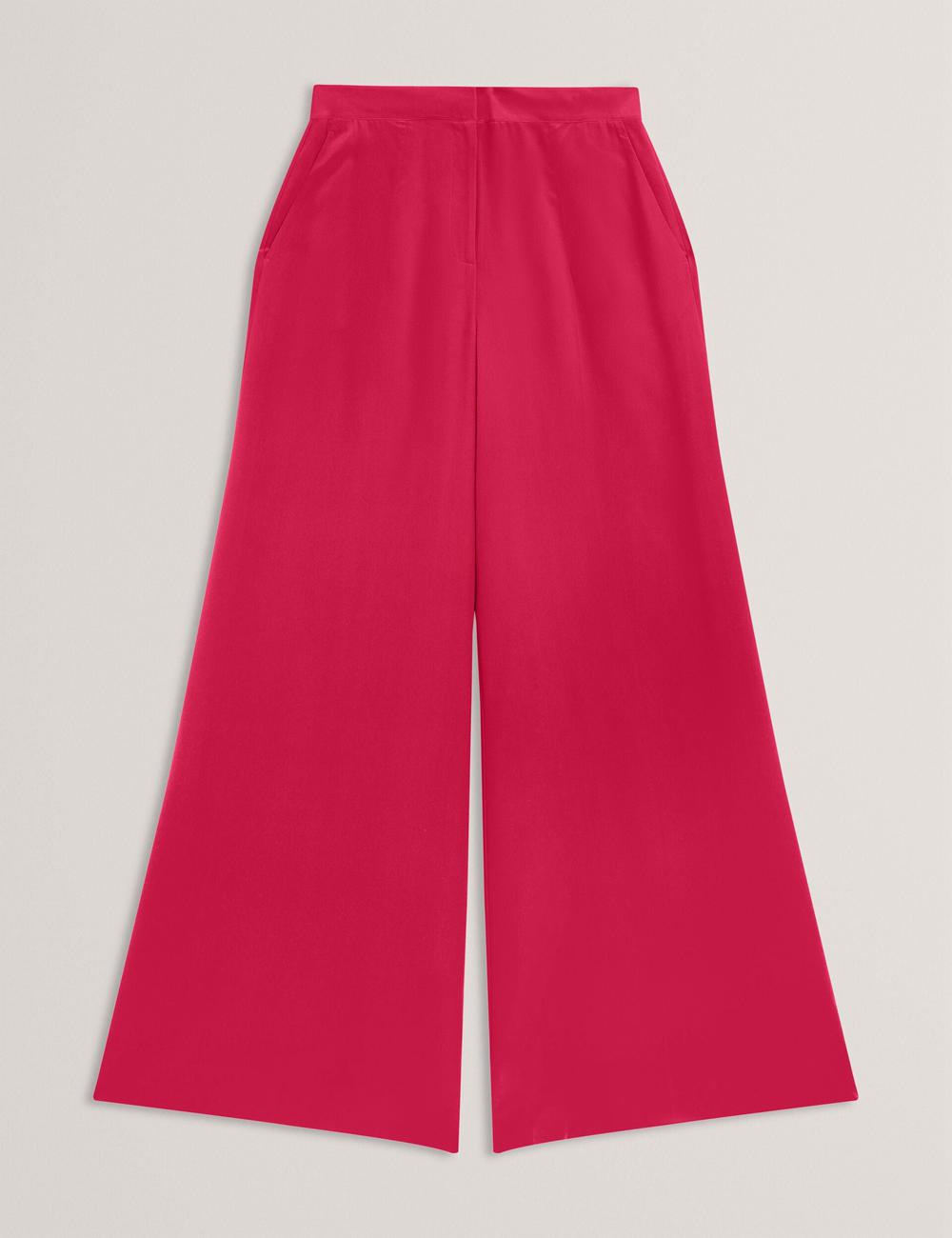 Women Ted Baker CARLOET - Silk Wide Leg Tailored Trousers Fuchsia | KSA  7098-ERXCW
