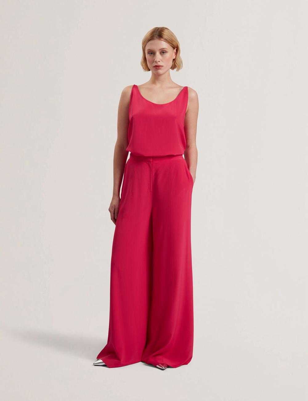 Women Ted Baker CARLOET - Silk Wide Leg Tailored Trousers Fuchsia | KSA  7098-ERXCW