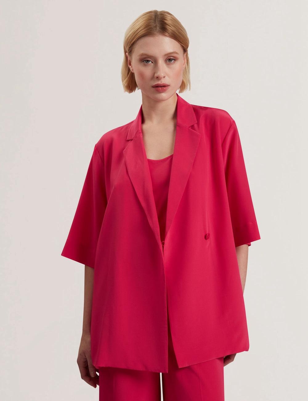 Women Ted Baker CARLOE - Silk Short Sleeve Blazers Fuchsia | KSA  2836-EQOWF
