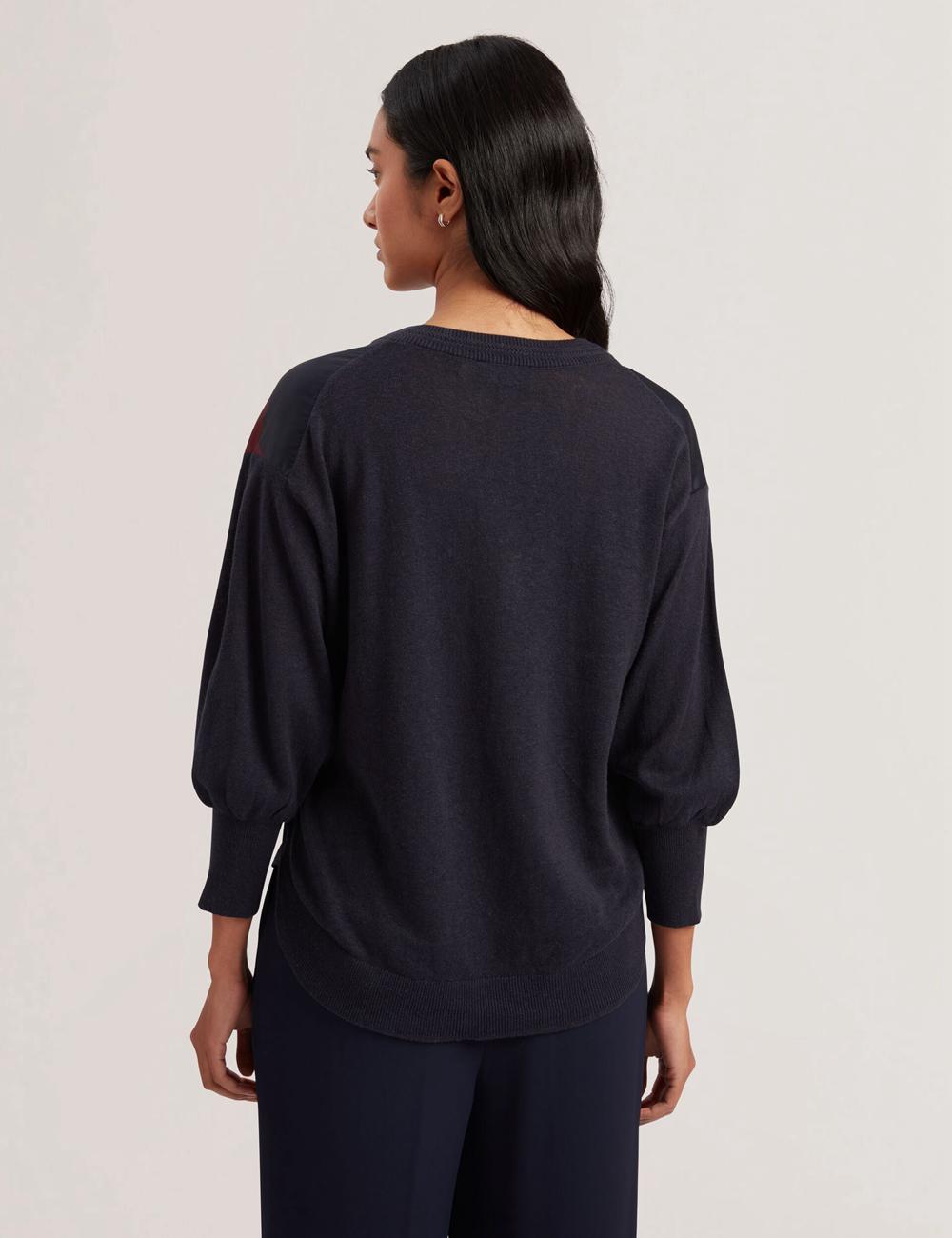 Women Ted Baker CASEYJ - Printed Woven Front V-Neck Jumpers Navy | KSA  8794-DOQYA