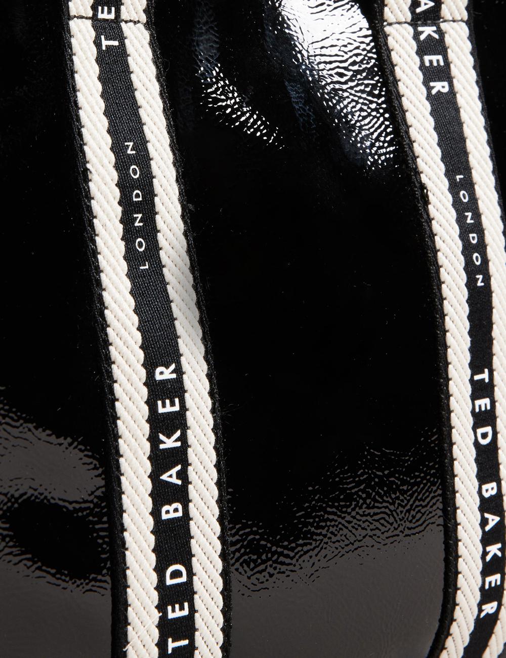 Women Ted Baker CELIANE - Branded Webbing Patent Small Tote Bags Black | KSA  1365-UXLVD