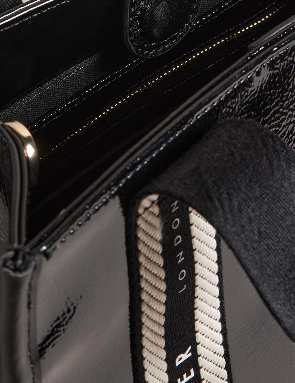 Women Ted Baker CELIANE - Branded Webbing Patent Small Tote Bags Black | KSA  1365-UXLVD