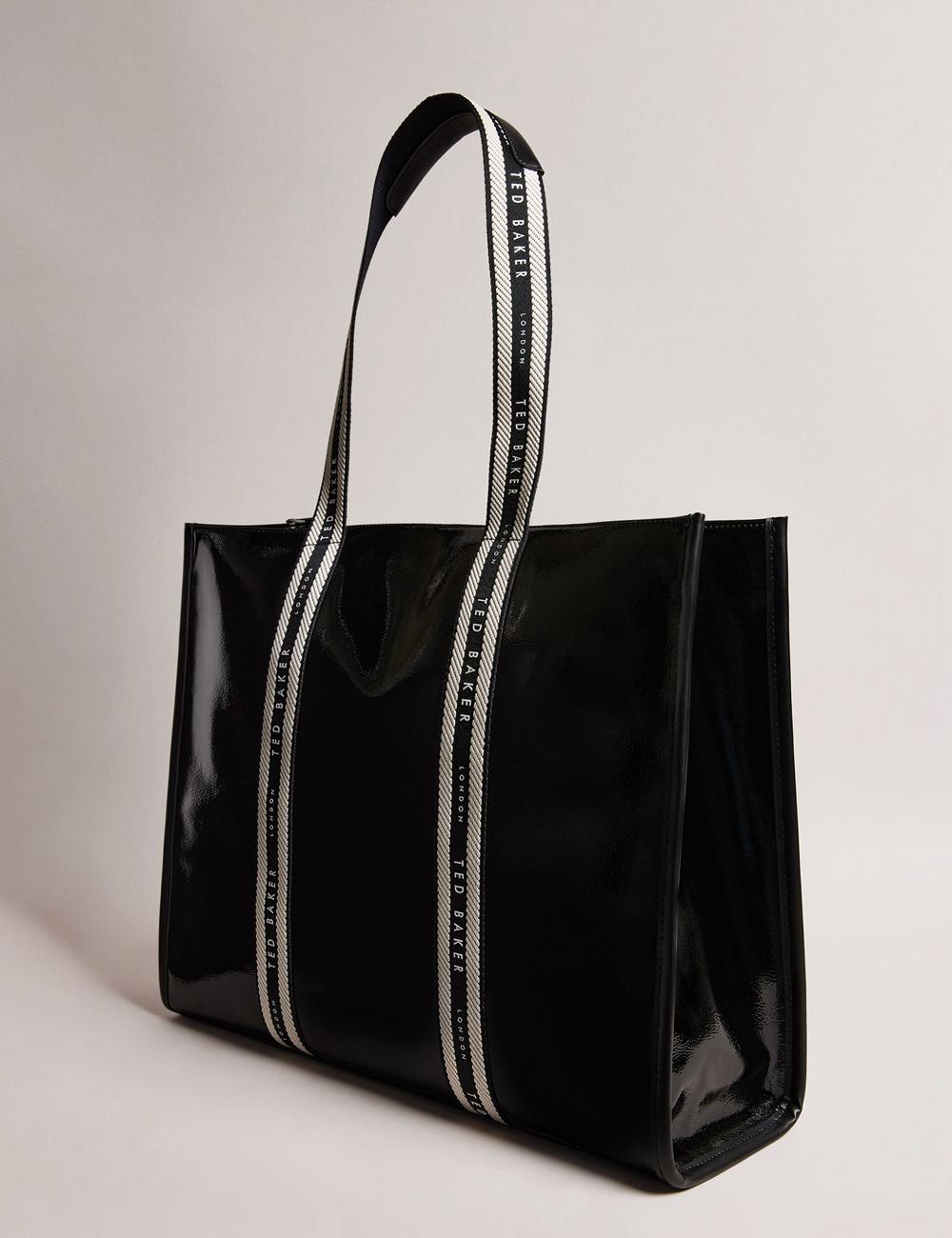 Women Ted Baker CELINIE - Branded Webbing Faux Leather Tote Bags Black | KSA  3918-EUVQG