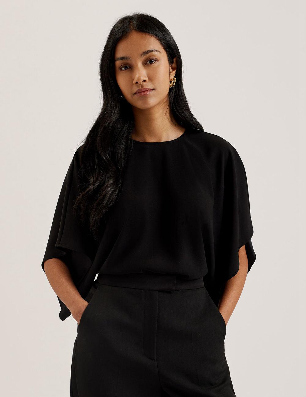 Women Ted Baker CHERIKA - Batwing Short Sleeve Satin Blouses Black | KSA  4680-XPHFB