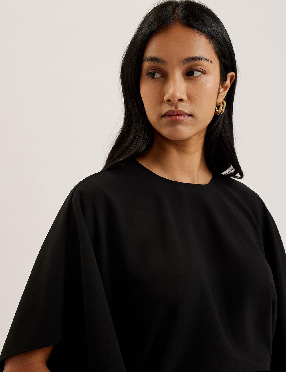 Women Ted Baker CHERIKA - Batwing Short Sleeve Satin Blouses Black | KSA  4680-XPHFB