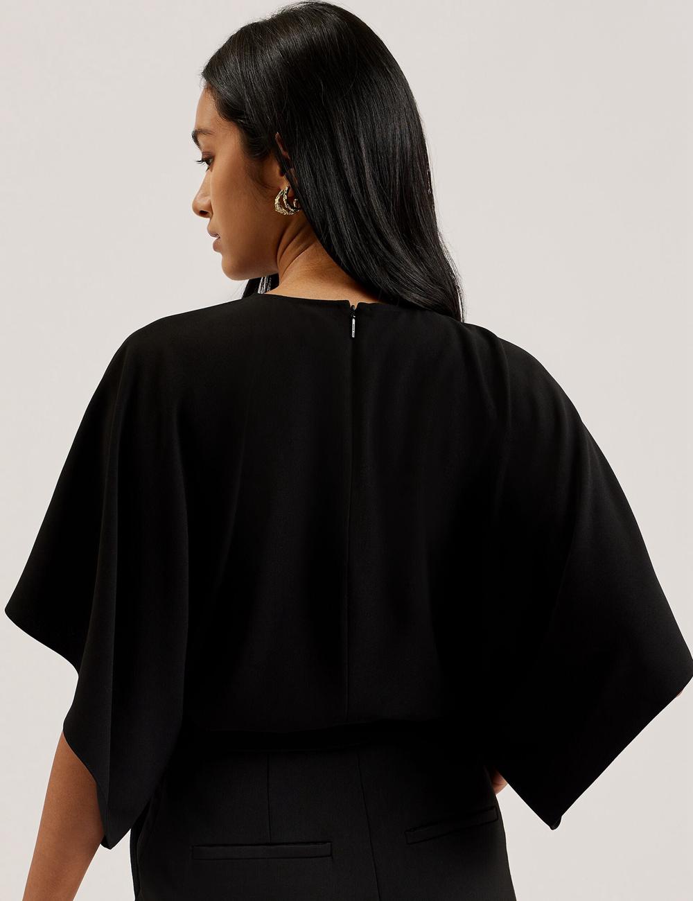Women Ted Baker CHERIKA - Batwing Short Sleeve Satin Blouses Black | KSA  4680-XPHFB