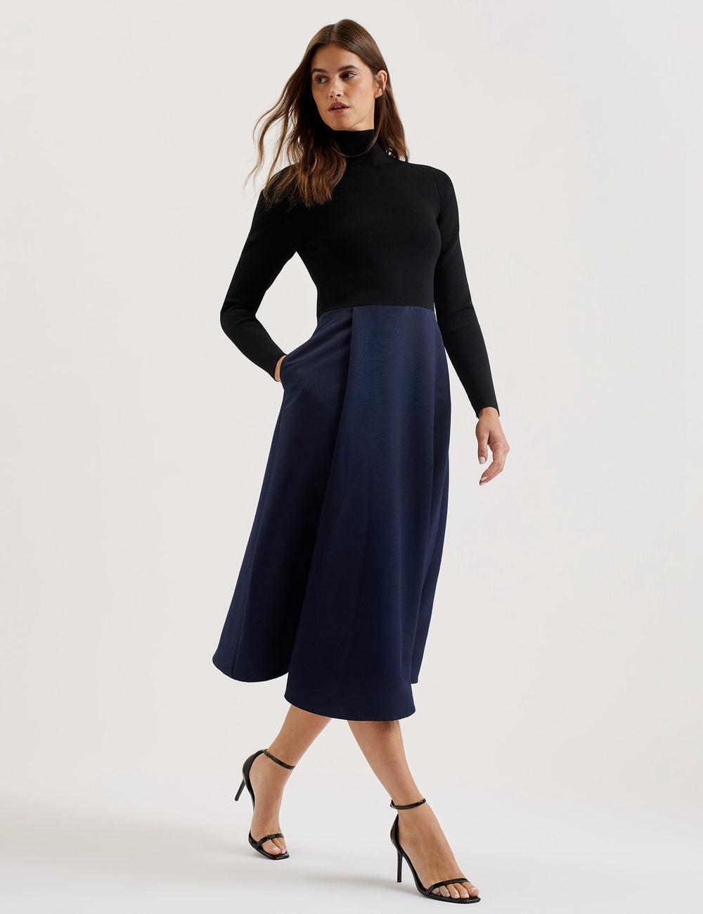 Women Ted Baker CHIRA - Knit Bodice With Wrap Skirt Midi Dresses Black | KSA  4937-XDYVZ