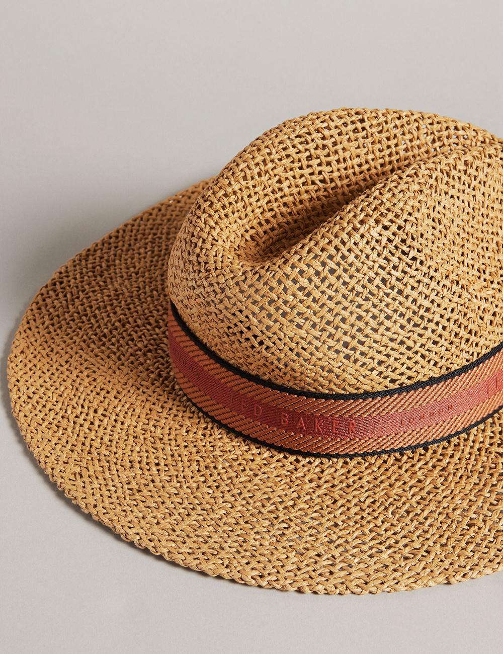 Women Ted Baker CLAIRIE - Straw Webbing Trim Fedora Hats Ecru | KSA  2657-ZSPOX