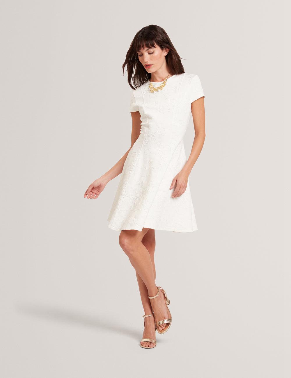 Women Ted Baker CLODAA - Embroidered Short Sleeve Skater Mini Dresses Ivory | KSA  5423-UACTW