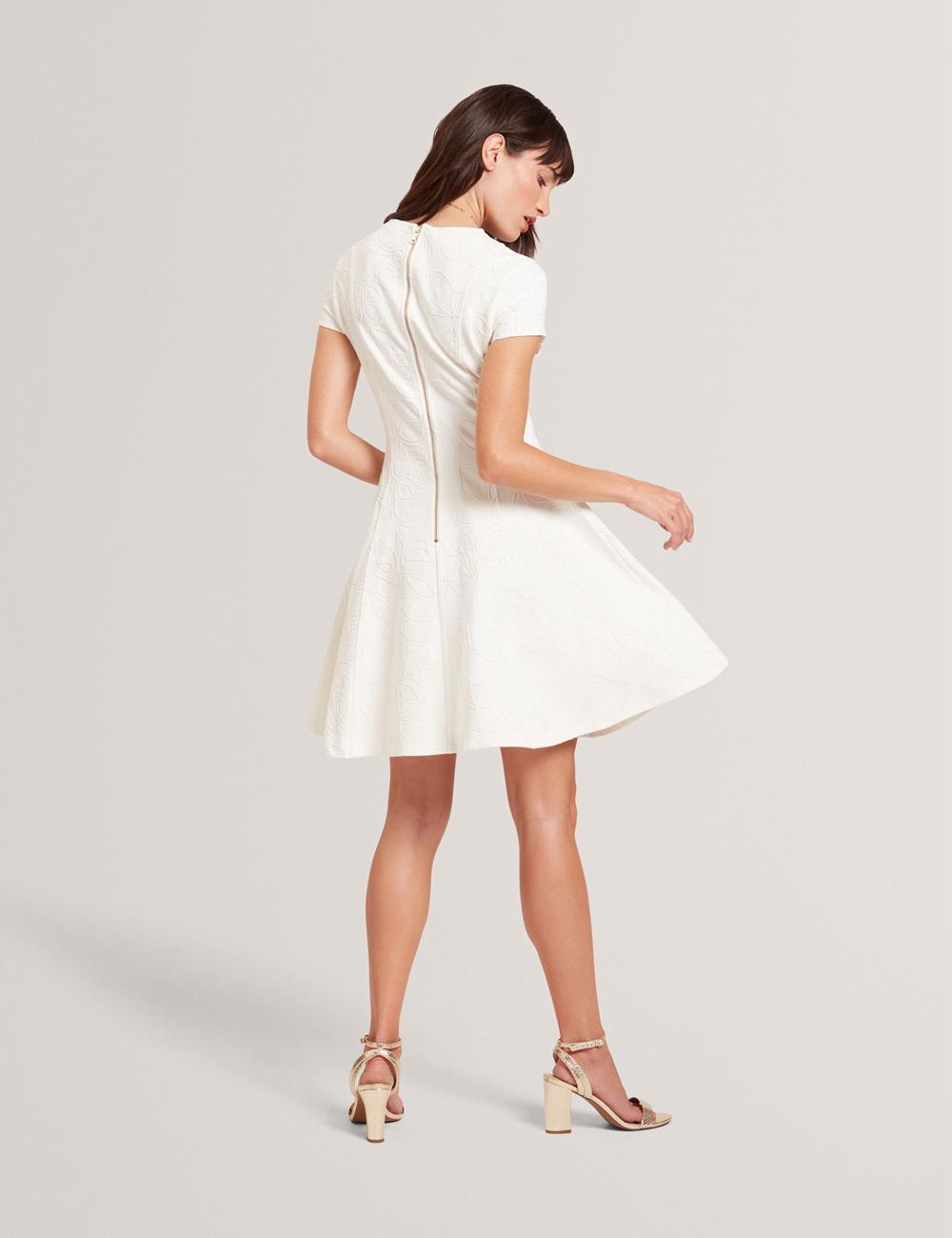 Women Ted Baker CLODAA - Embroidered Short Sleeve Skater Mini Dresses Ivory | KSA  5423-UACTW