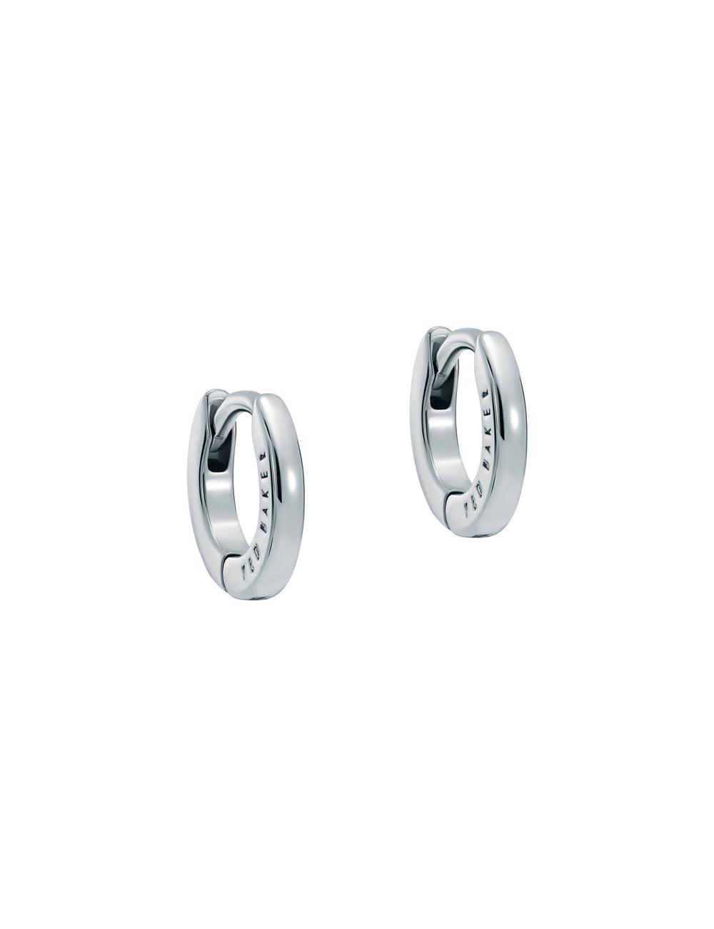 Women Ted Baker CRISETE - Engraved Logo Huggie Hoop Earrings Silver | KSA  5138-IYAKP