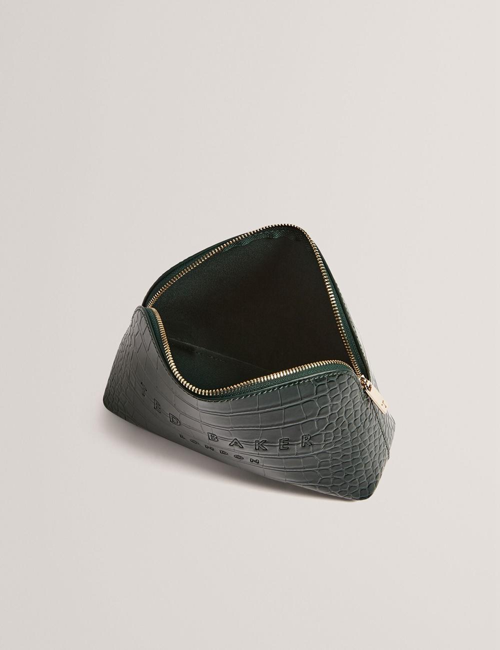 Women Ted Baker CROCALA - Croc Effect Faux Leather Make-Up Bags Mid-Green | KSA  1629-CMXBY