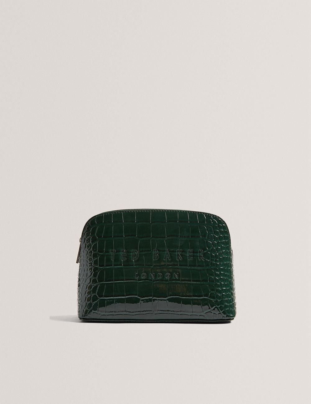 Women Ted Baker CROCALA - Croc Effect Faux Leather Make-Up Bags Mid-Green | KSA  1629-CMXBY