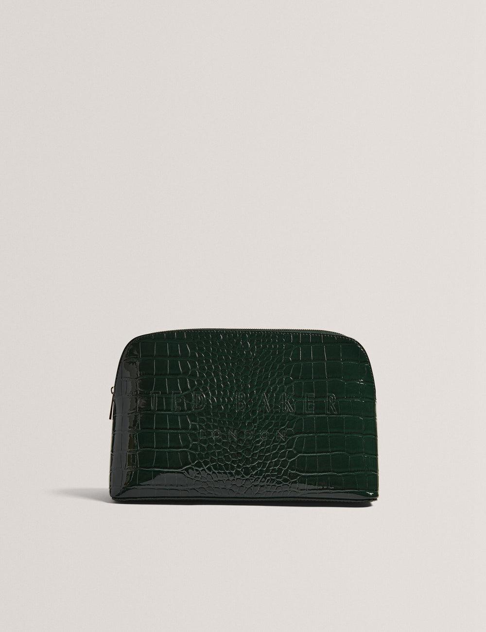 Women Ted Baker CROCANA - Croc Texture Faux Leather Wash Bags Mid-Green | KSA  3071-WCVSN