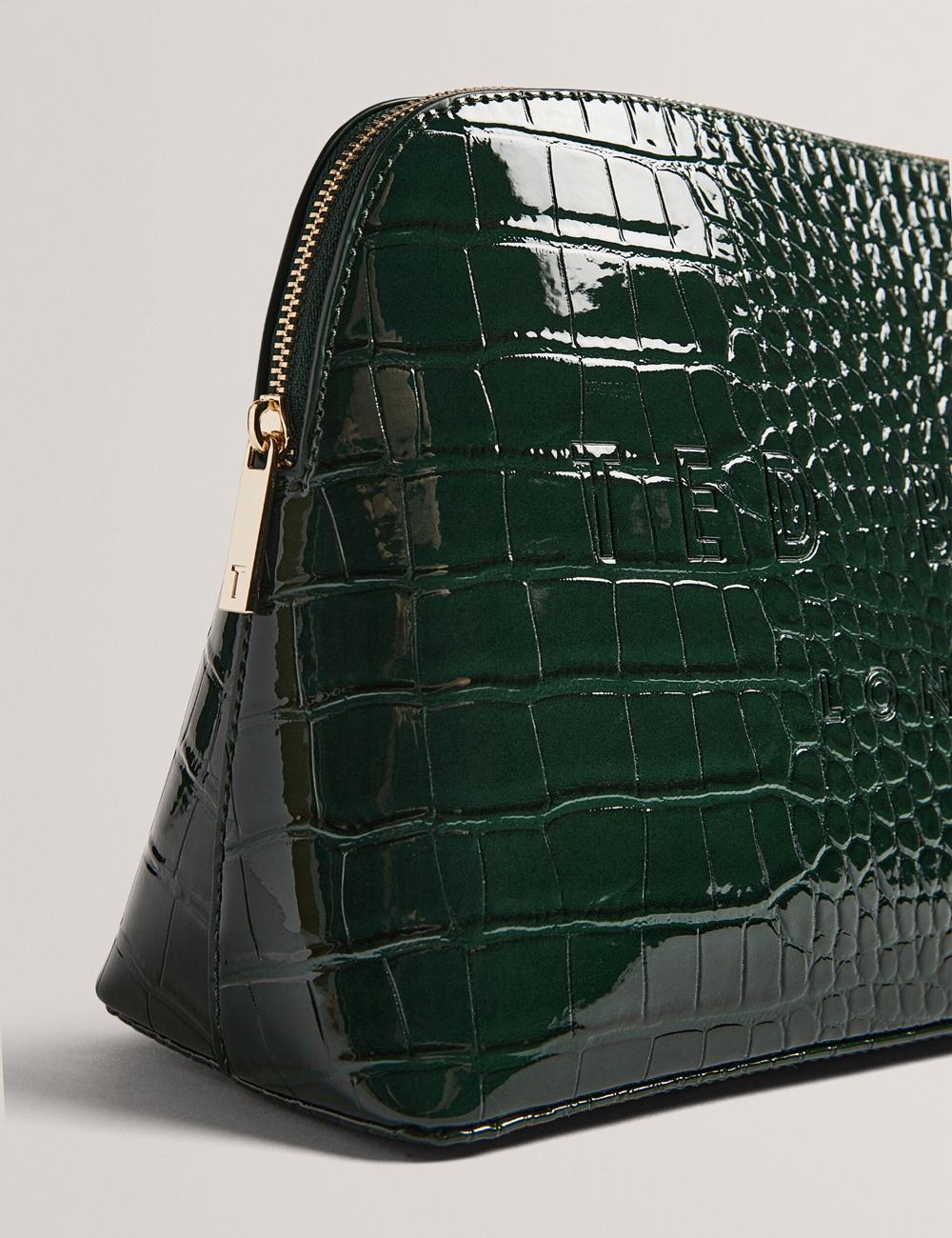 Women Ted Baker CROCANA - Croc Texture Faux Leather Wash Bags Mid-Green | KSA  3071-WCVSN