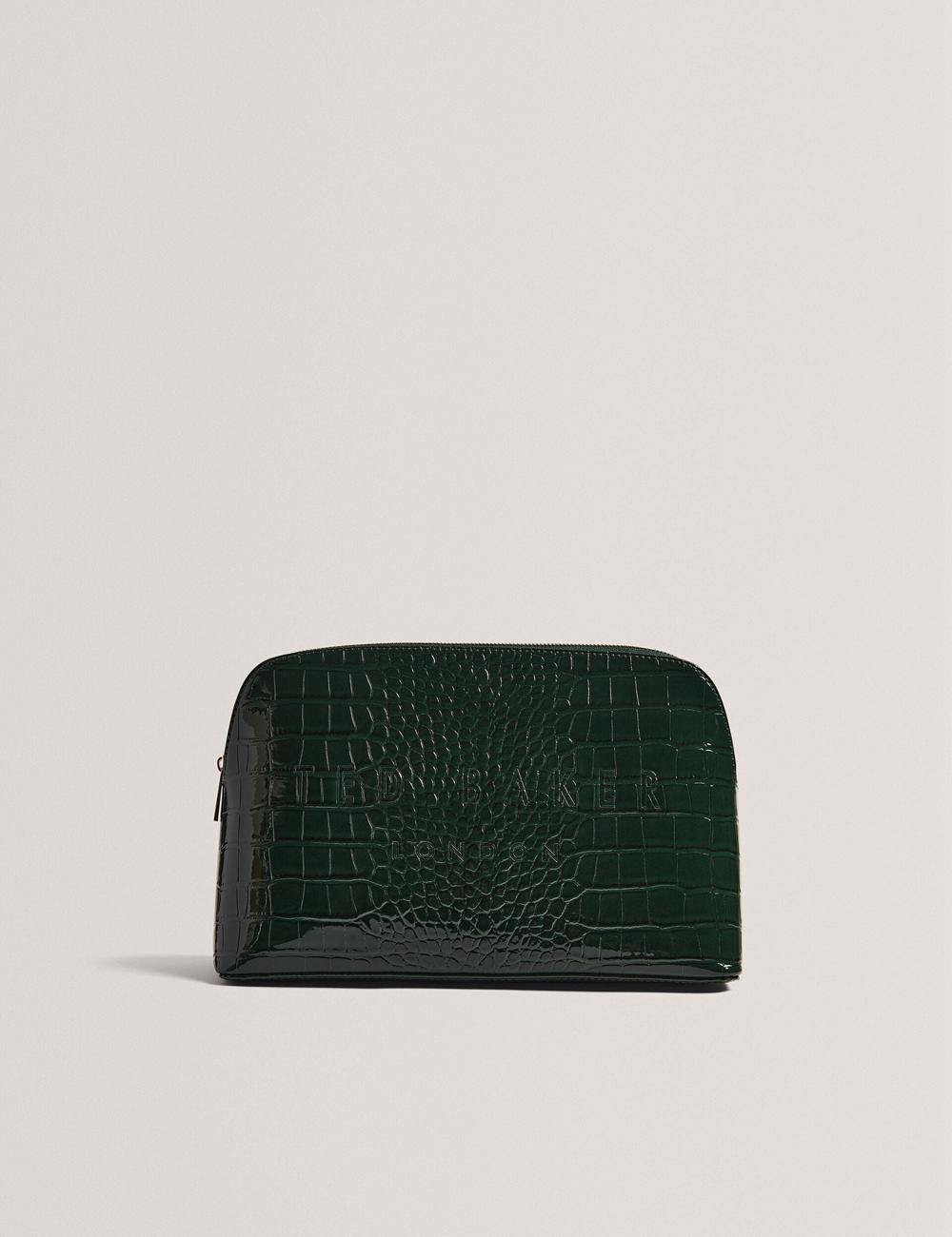 Women Ted Baker CROCANA - Croc Texture Faux Leather Wash Bags Mid-Green | KSA  3071-WCVSN