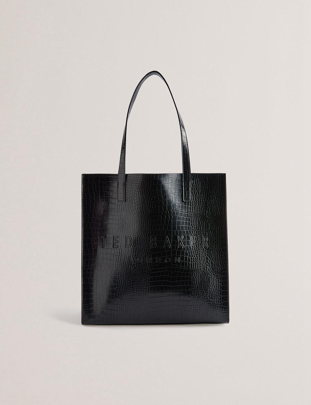 Women Ted Baker CROCCON - Large Croc Texture Icon Tote Bags Black | KSA  8691-LMSON