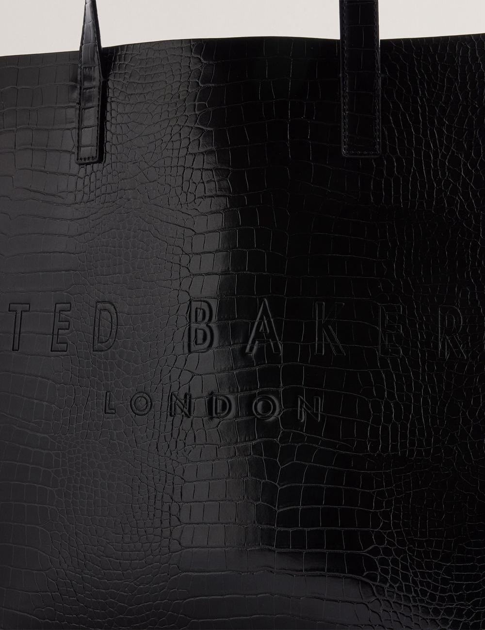 Women Ted Baker CROCCON - Large Croc Texture Icon Tote Bags Black | KSA  8691-LMSON