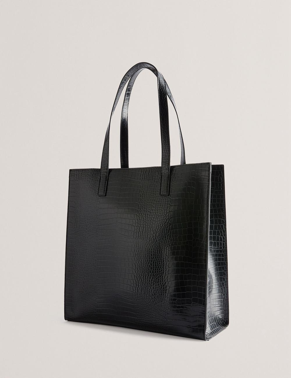 Women Ted Baker CROCCON - Large Croc Texture Icon Tote Bags Black | KSA  8691-LMSON