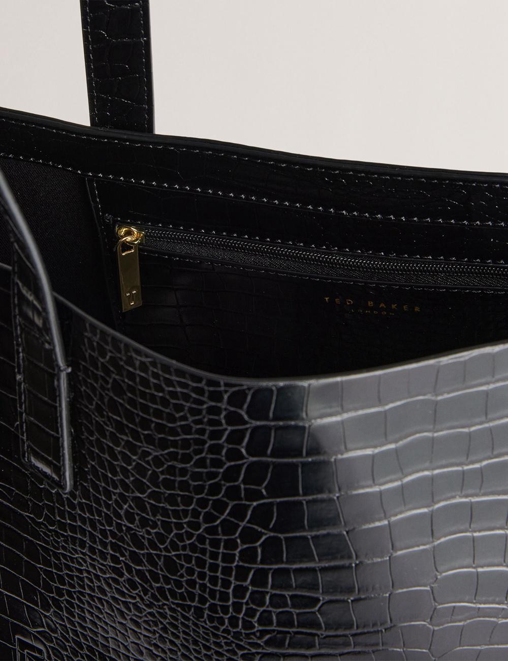 Women Ted Baker CROCCON - Large Croc Texture Icon Tote Bags Black | KSA  8691-LMSON