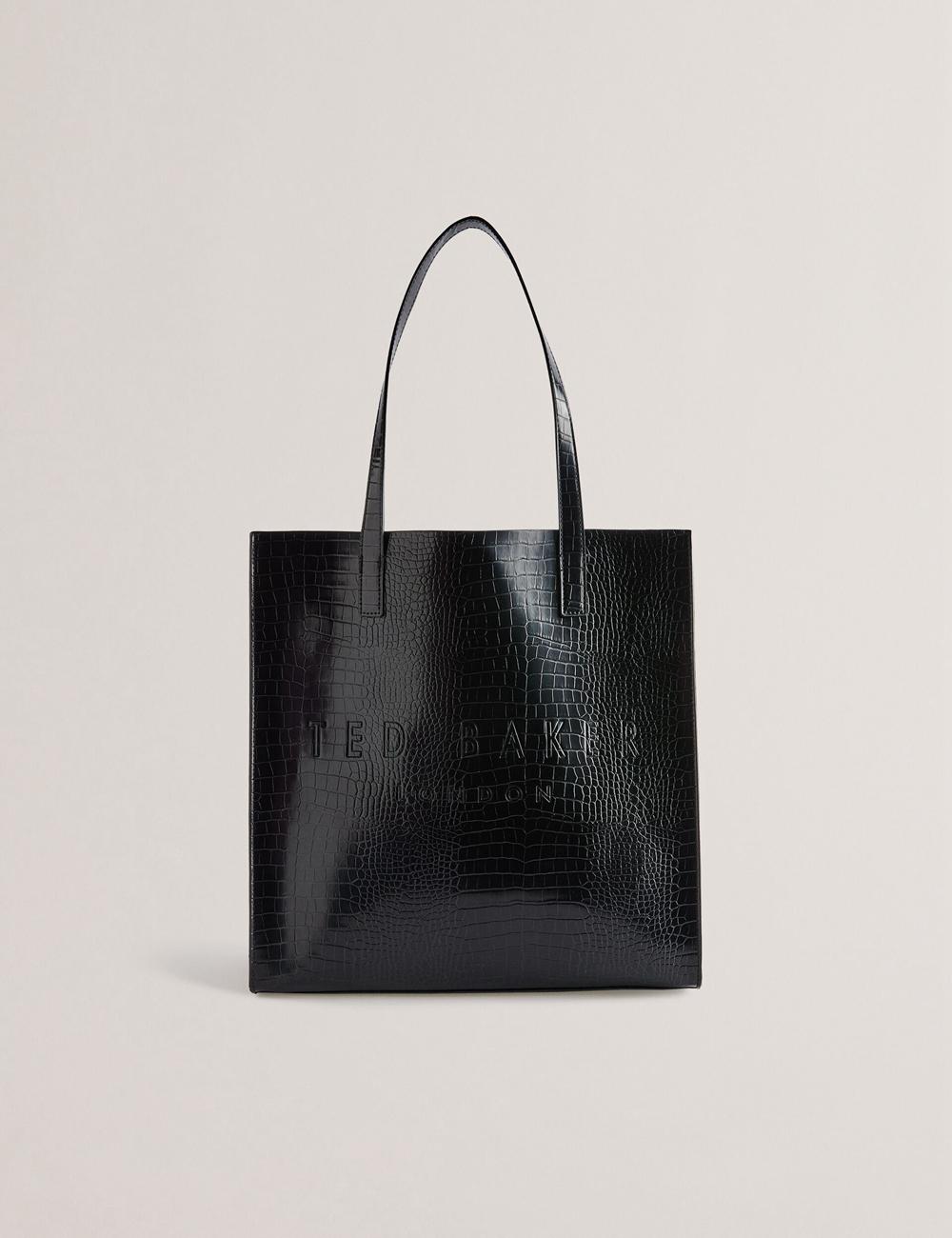 Women Ted Baker CROCCON - Large Croc Texture Icon Tote Bags Black | KSA  8691-LMSON