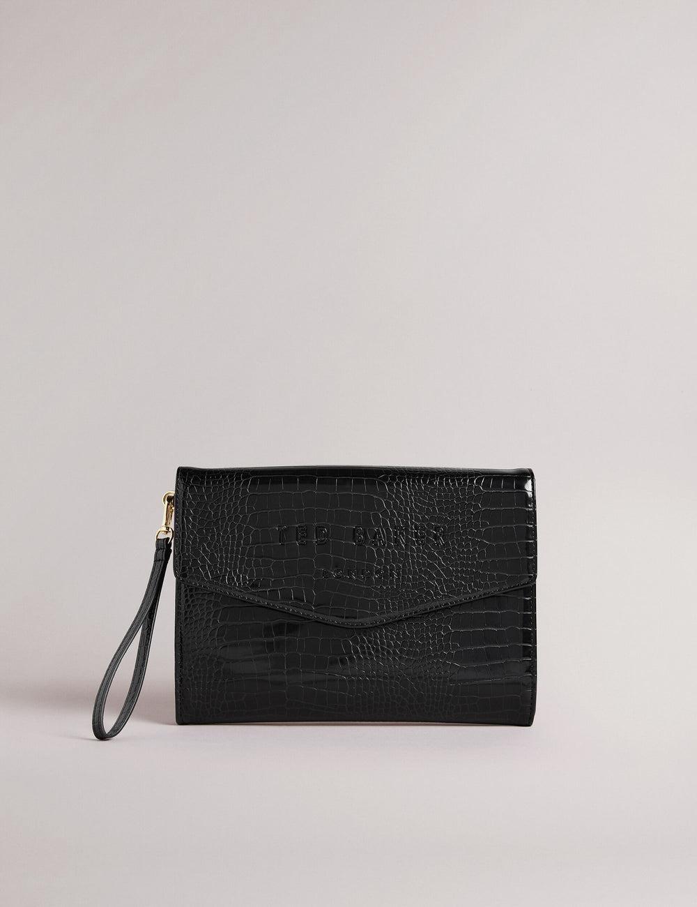 Women Ted Baker CROCEY - Croc Effect PU Envelope Clutch Clutch Bags Black | KSA  1963-XPFSK