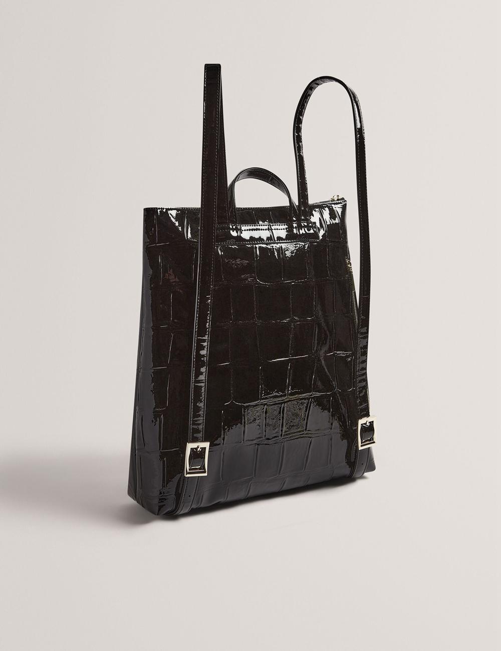 Women Ted Baker CROCLEE - Croc Effect Faux Leather Backpack Backpacks Black | KSA  6475-IKOMV
