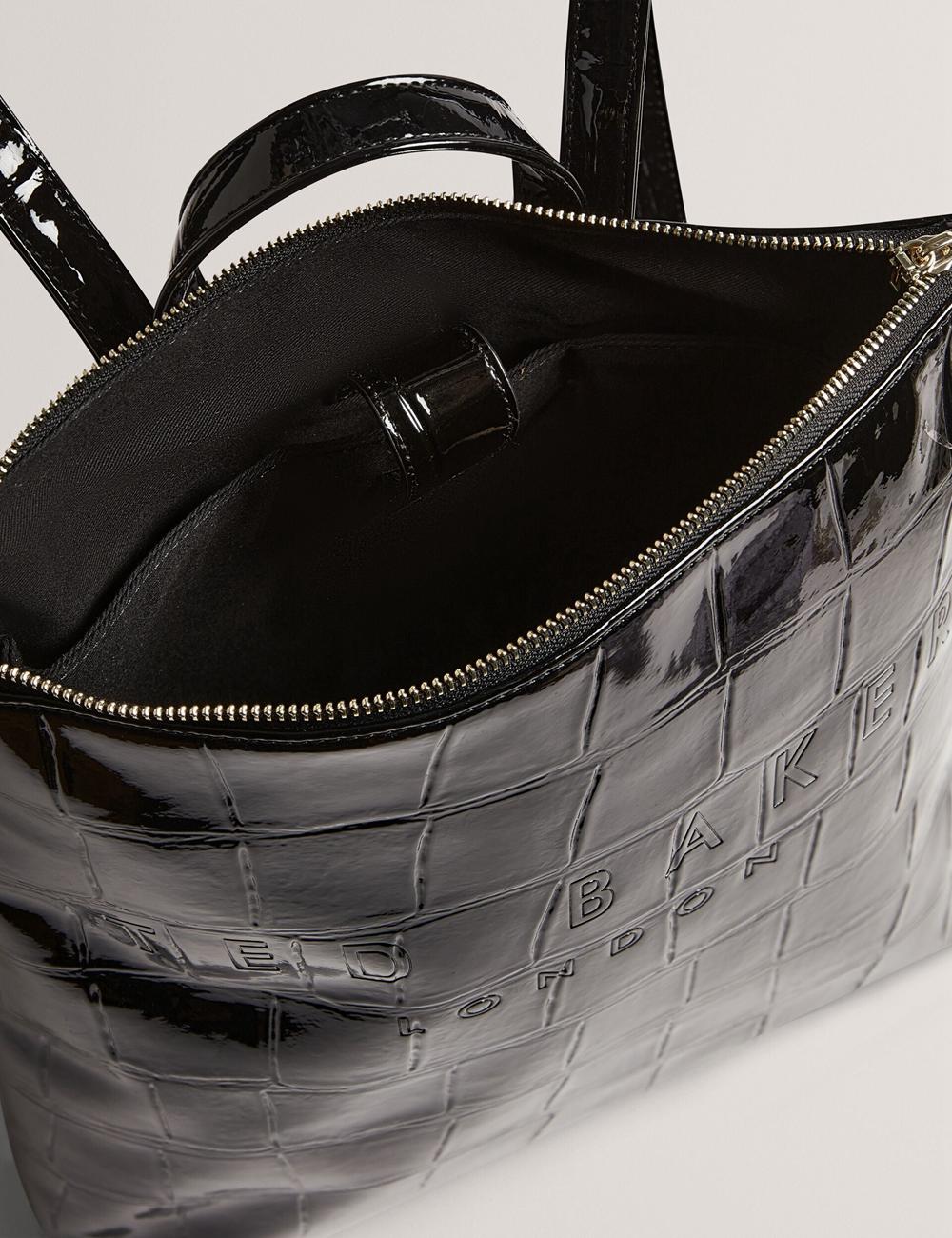 Women Ted Baker CROCLEE - Croc Effect Faux Leather Backpack Backpacks Black | KSA  6475-IKOMV