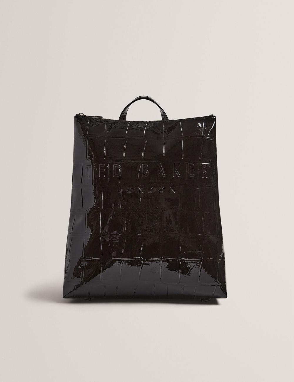 Women Ted Baker CROCLEE - Croc Effect Faux Leather Backpack Backpacks Black | KSA  6475-IKOMV