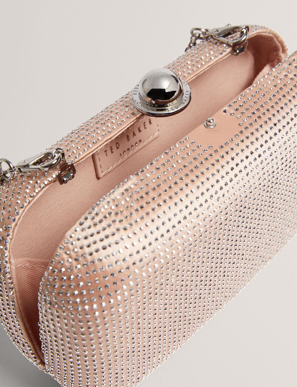 Women Ted Baker CRYZELA - Crystal Embellished Satin Hard Clutch Bag Pink | KSA  0172-PJGBA