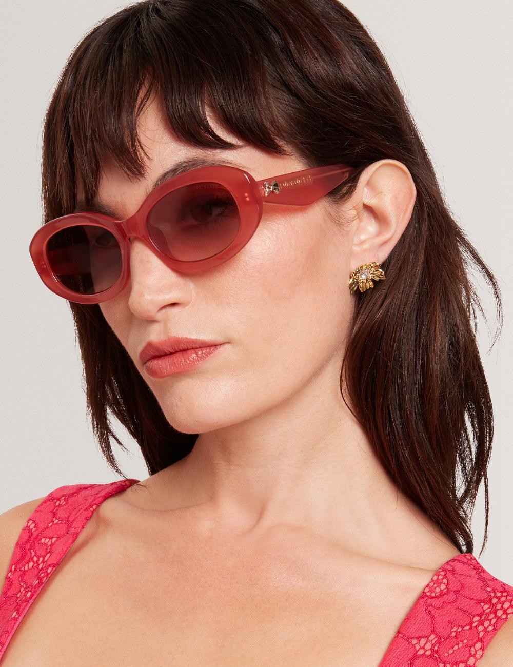 Women Ted Baker DAISIE - Chunky Oval Bow Detail Sunglasses Rose Pink | KSA  6103-RYEQA