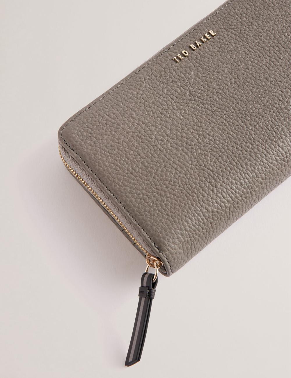 Women Ted Baker DALIEA - Large Textured Leather Zip Around Purses Mid-Grey | KSA  0347-HVUSR