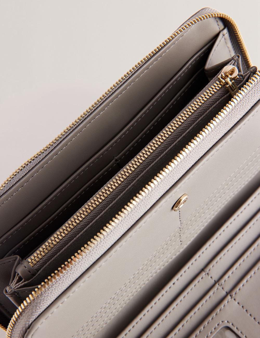 Women Ted Baker DALIEA - Large Textured Leather Zip Around Purses Mid-Grey | KSA  0347-HVUSR