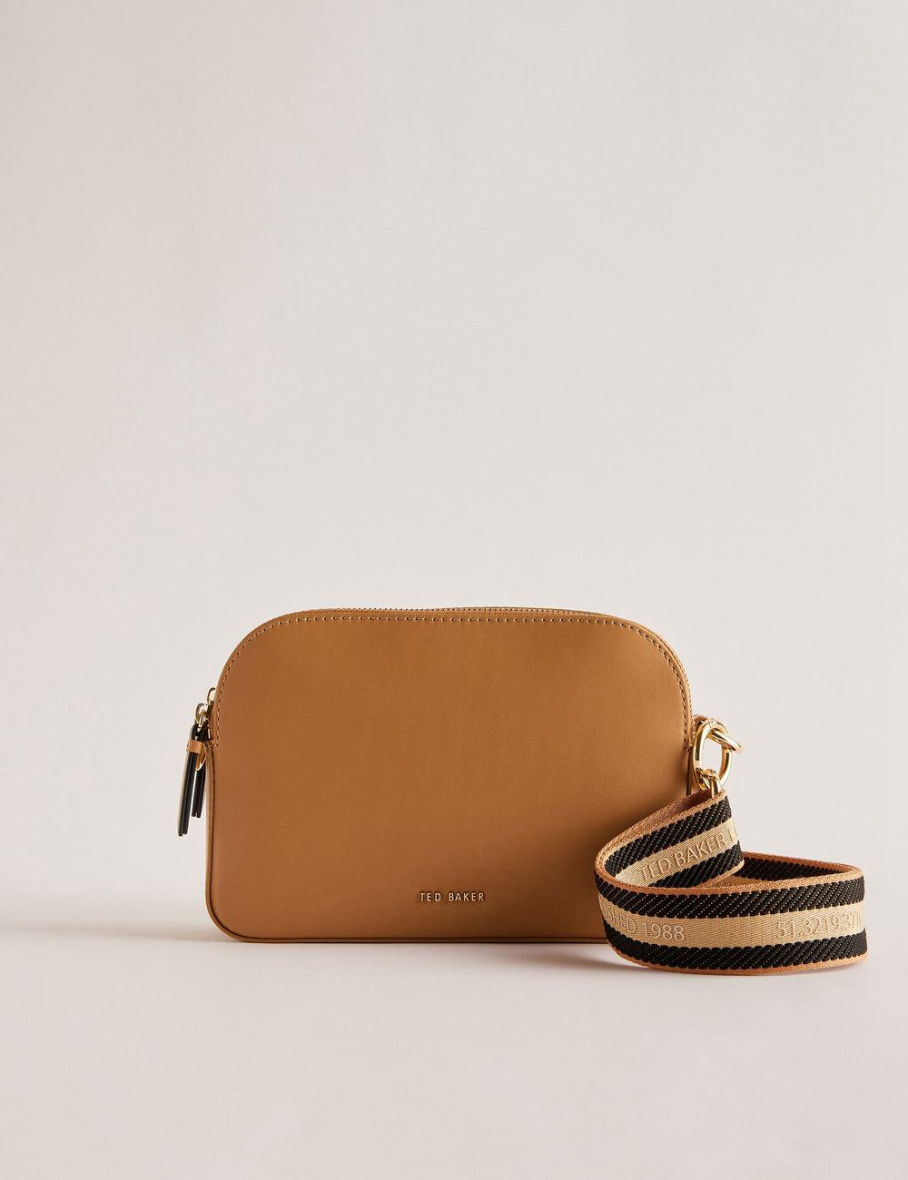 Women Ted Baker DARCELO - Leather Double Zip Crossbody Camera Camera Bag Taupe | KSA  2456-RQVEI