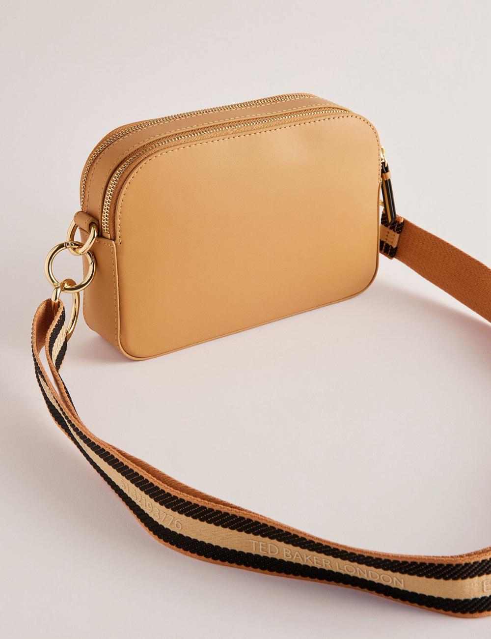 Women Ted Baker DARCELO - Leather Double Zip Crossbody Camera Camera Bag Taupe | KSA  2456-RQVEI