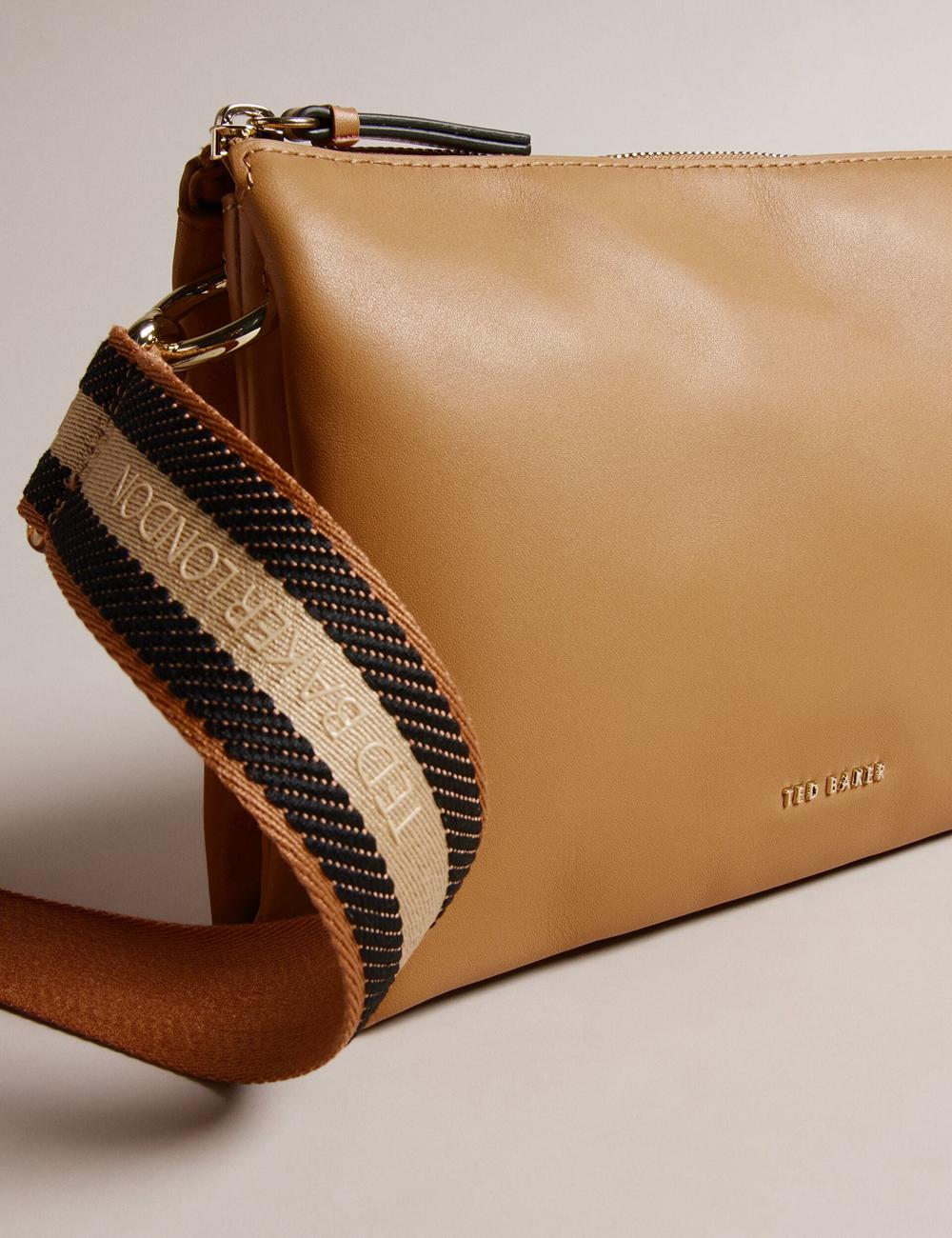 Women Ted Baker DARCEYY - Leather With Webbing Strap Crossbody Bags Taupe | KSA  2438-CESGJ