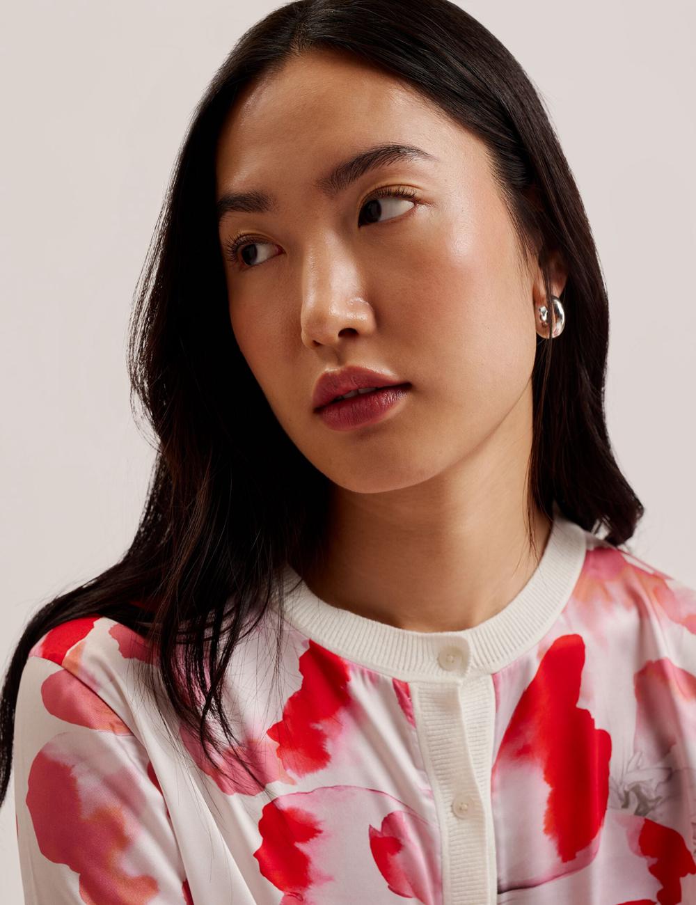Women Ted Baker DARCIYY - Printed Front 3/4 Sleeve Cardigans Ivory | KSA  7859-MGPSQ