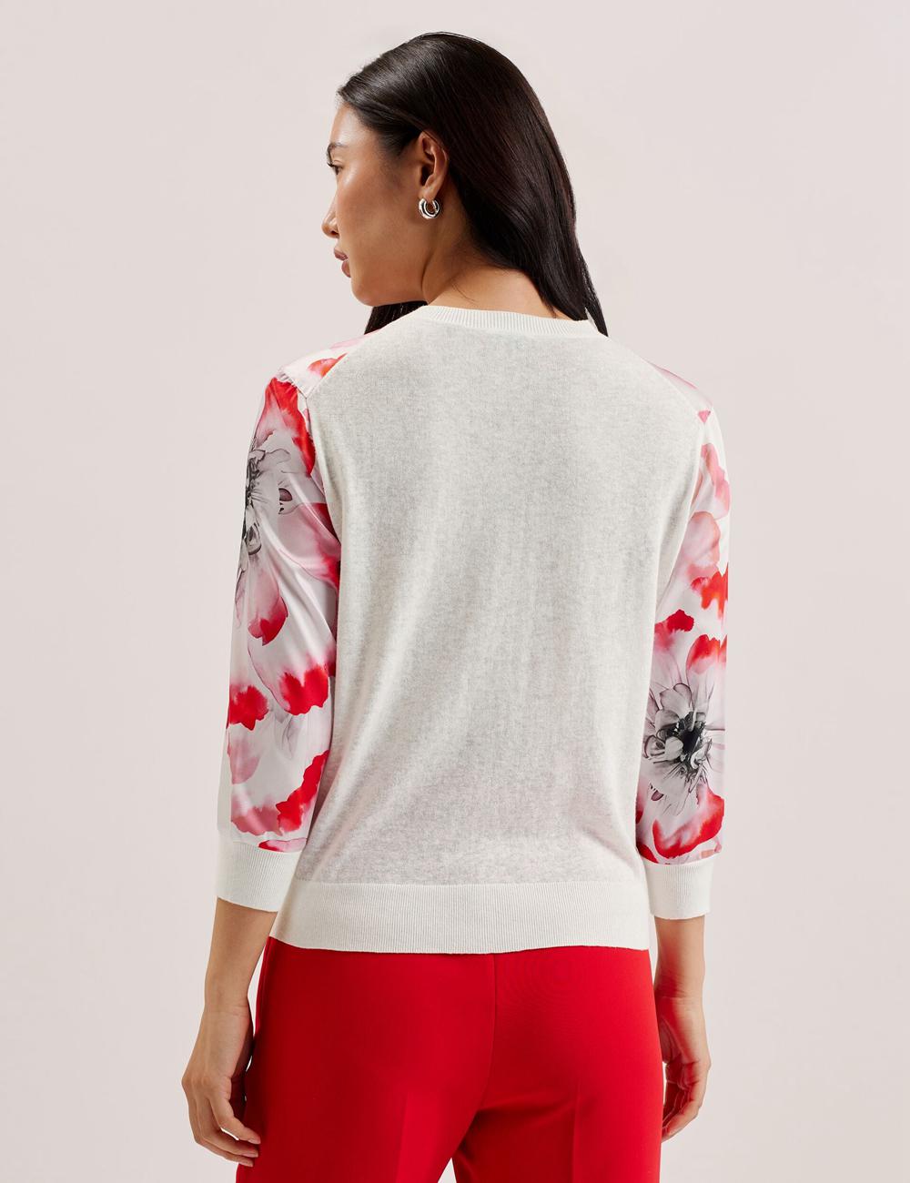 Women Ted Baker DARCIYY - Printed Front 3/4 Sleeve Cardigans Ivory | KSA  7859-MGPSQ