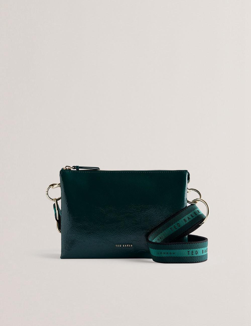 Women Ted Baker DAWCEY - Crinkled Patent Leather Crossbody Bags Mid-Green | KSA  3451-PJUSL