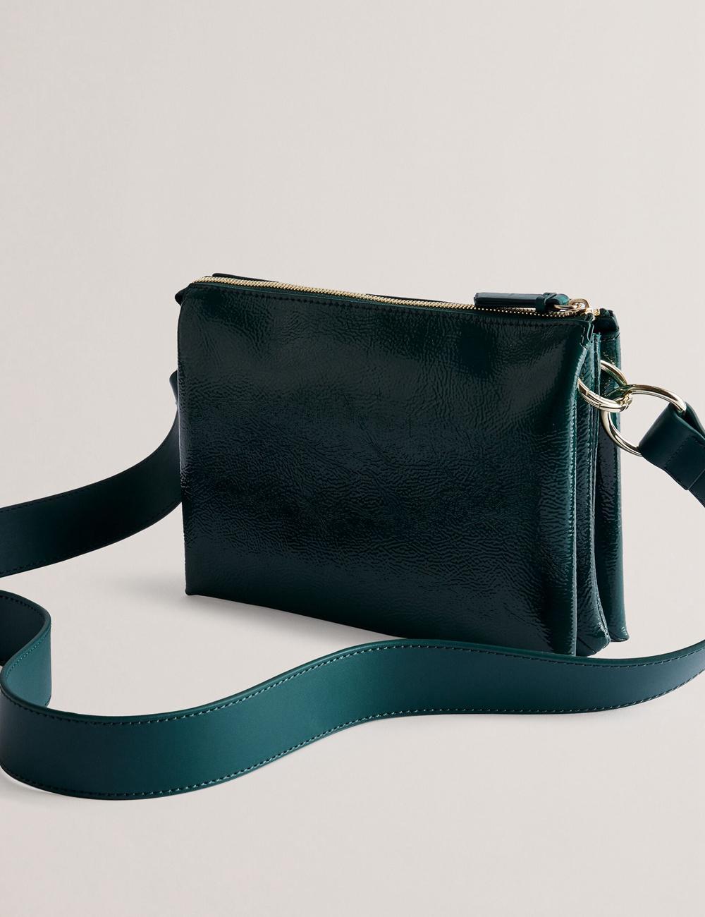 Women Ted Baker DAWCEY - Crinkled Patent Leather Crossbody Bags Mid-Green | KSA  3451-PJUSL