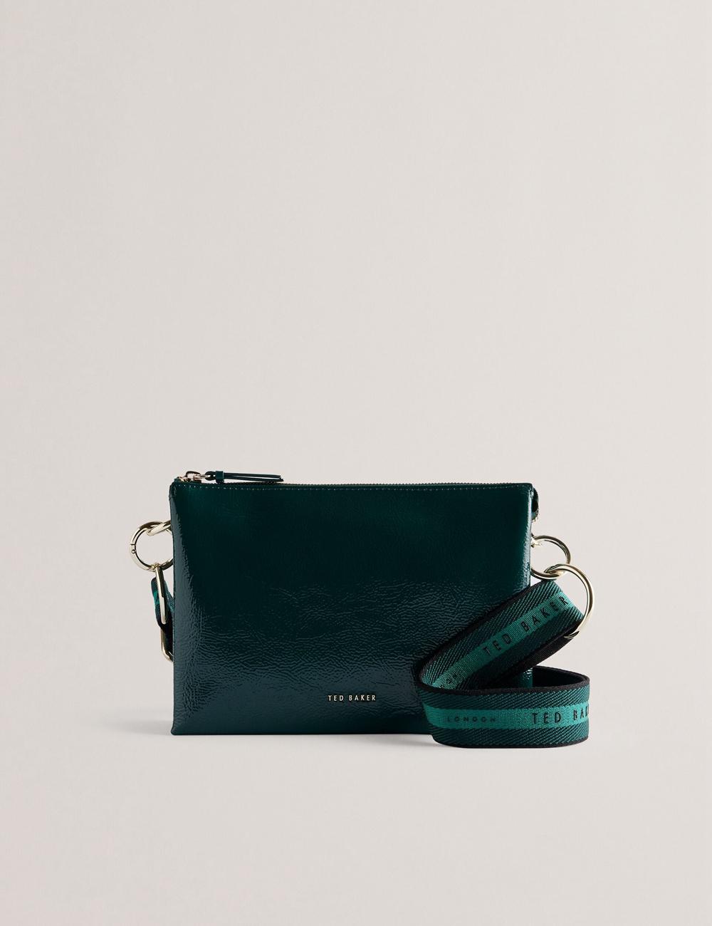 Women Ted Baker DAWCEY - Crinkled Patent Leather Crossbody Bags Mid-Green | KSA  3451-PJUSL