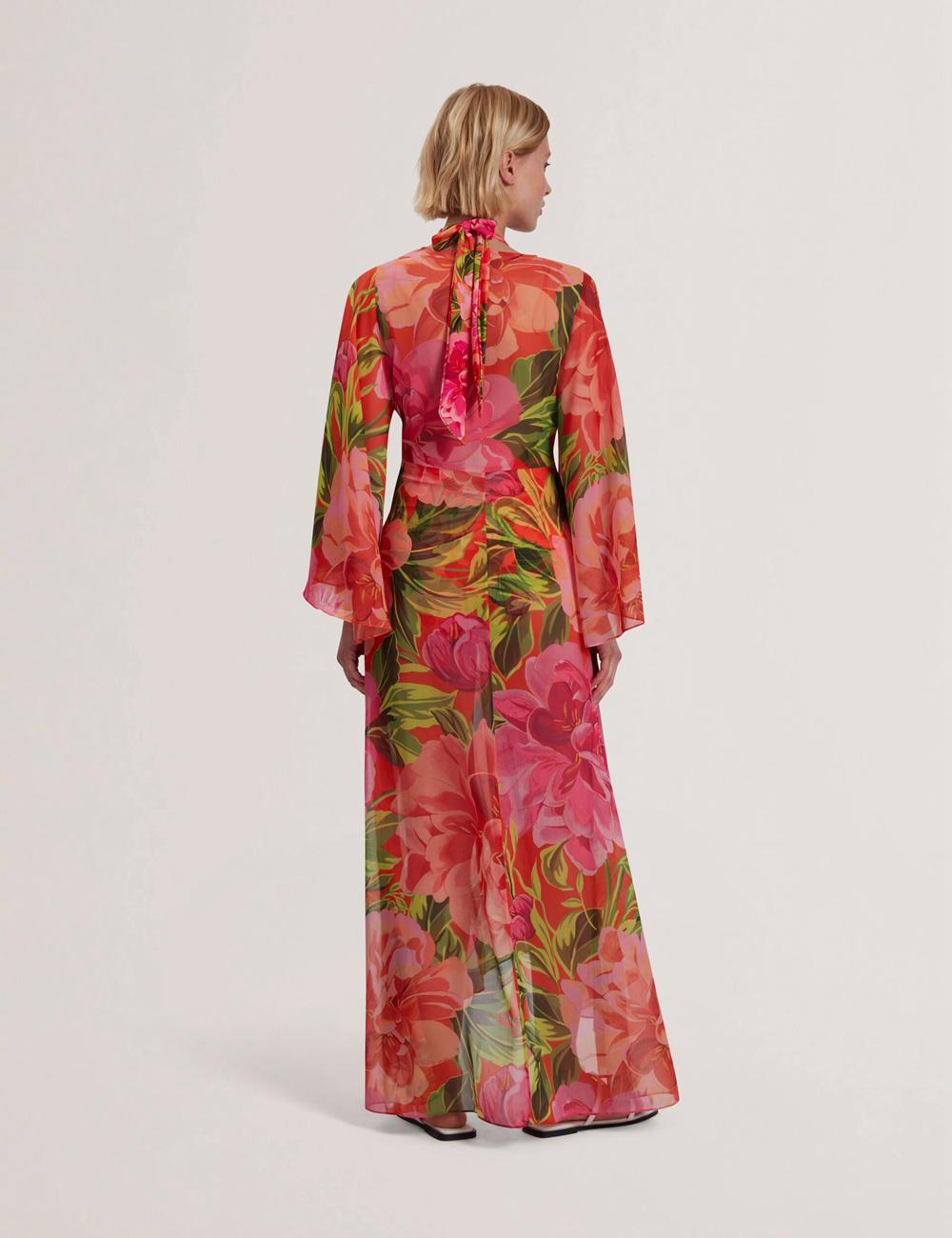 Women Ted Baker DDARCIS - Floral Twisted Waist Maxi Beach Cover Ups Coral | KSA  3617-TKGHB