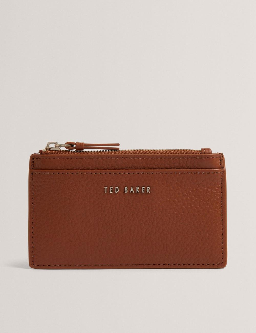 Women Ted Baker DELFIE - Textured Leather Zipped Card Holder Cardholders Brown | KSA  4839-PAVQW