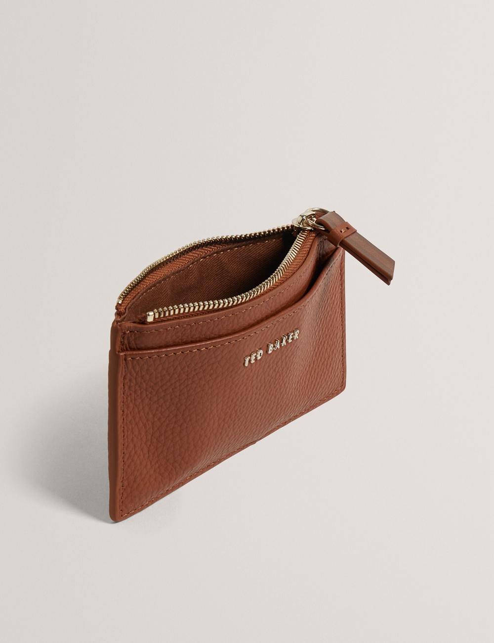 Women Ted Baker DELFIE - Textured Leather Zipped Card Holder Cardholders Brown | KSA  4839-PAVQW