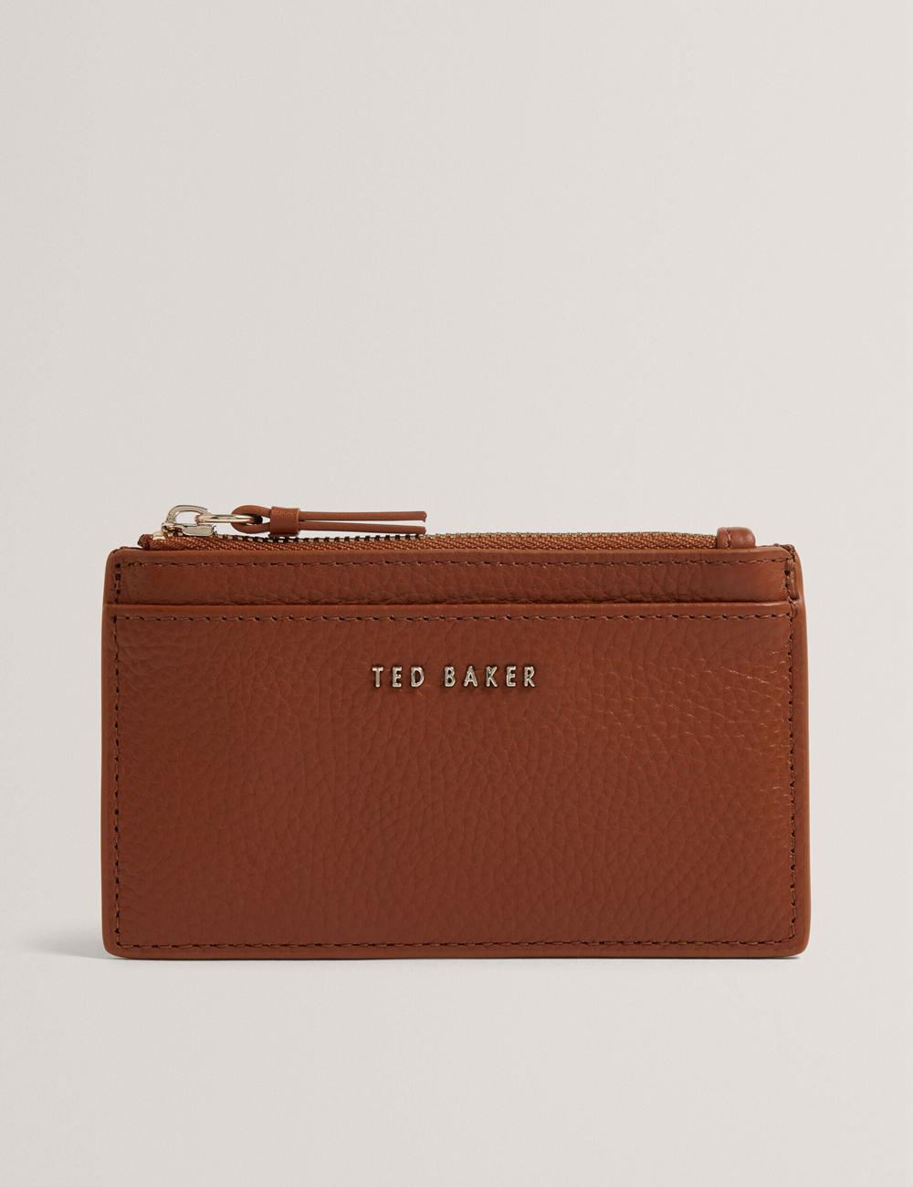 Women Ted Baker DELFIE - Textured Leather Zipped Card Holder Cardholders Brown | KSA  4839-PAVQW