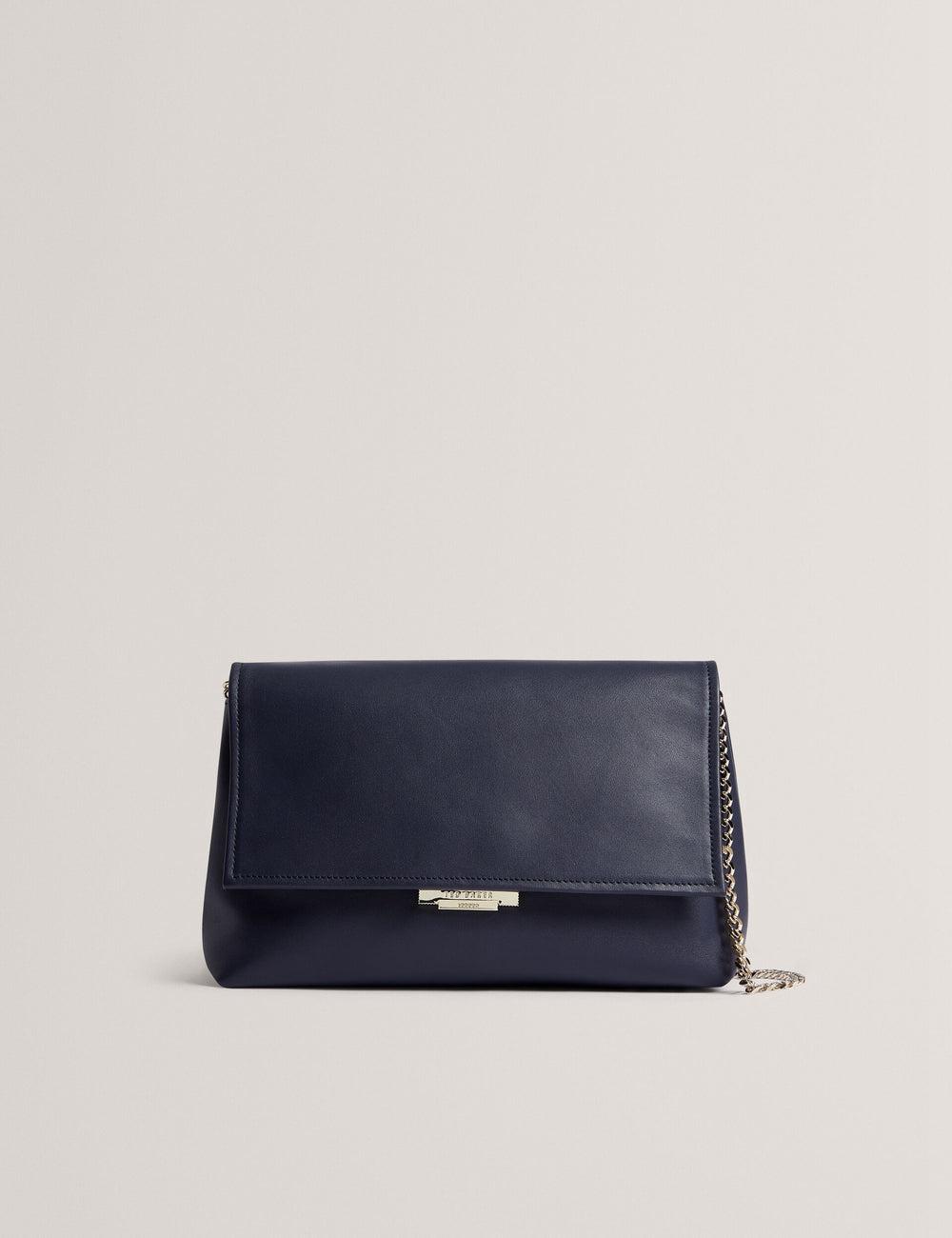 Women Ted Baker DEMAE - Leather Fold Over Chain Shoulder Bags Navy | KSA  8975-KIMSX