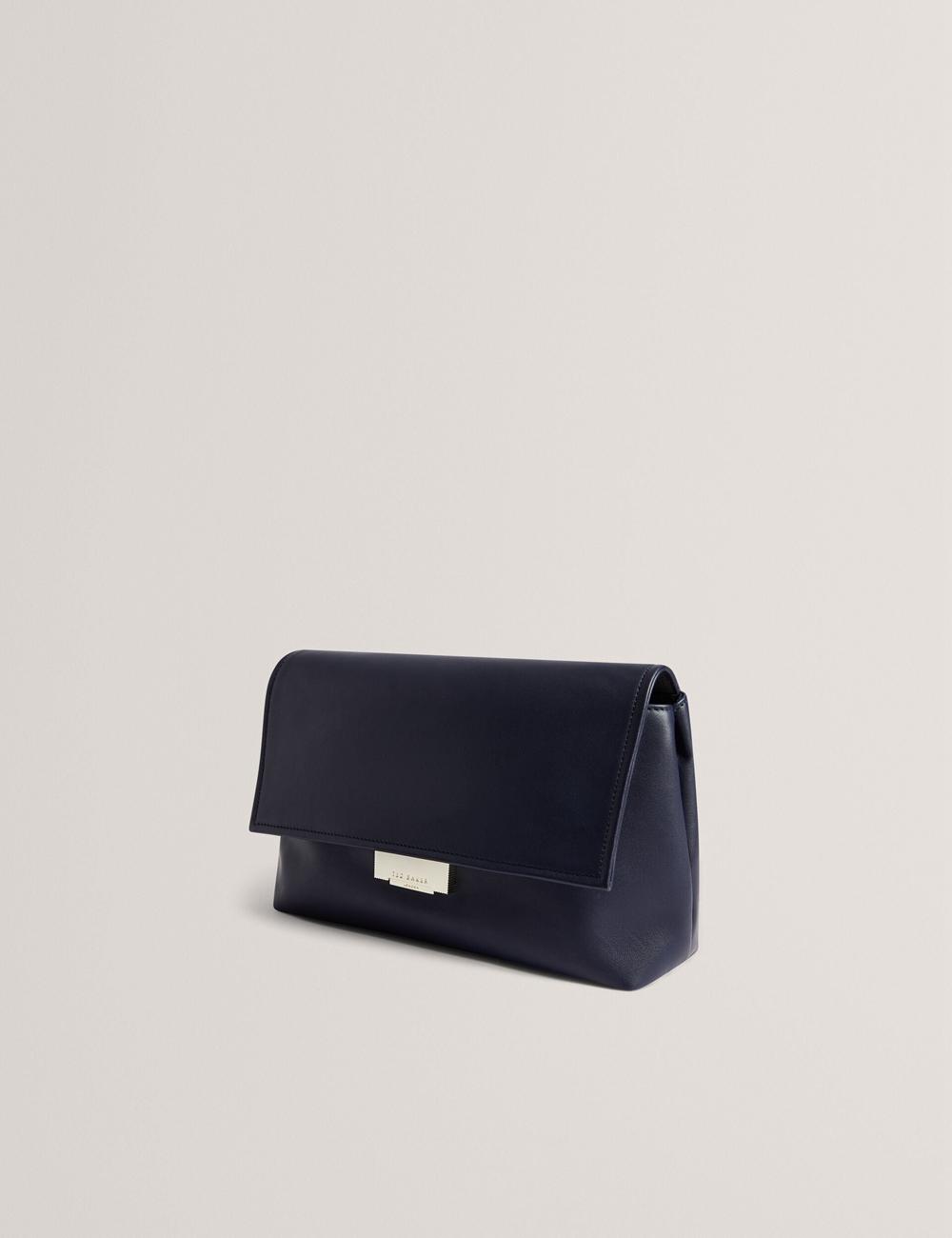 Women Ted Baker DEMAE - Leather Fold Over Chain Shoulder Bags Navy | KSA  8975-KIMSX