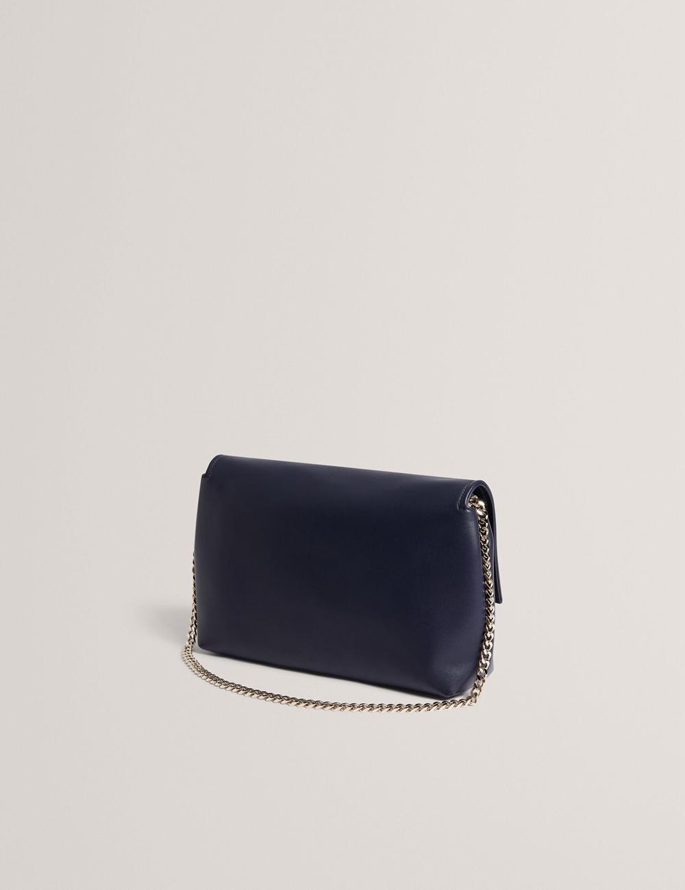 Women Ted Baker DEMAE - Leather Fold Over Chain Shoulder Bags Navy | KSA  8975-KIMSX