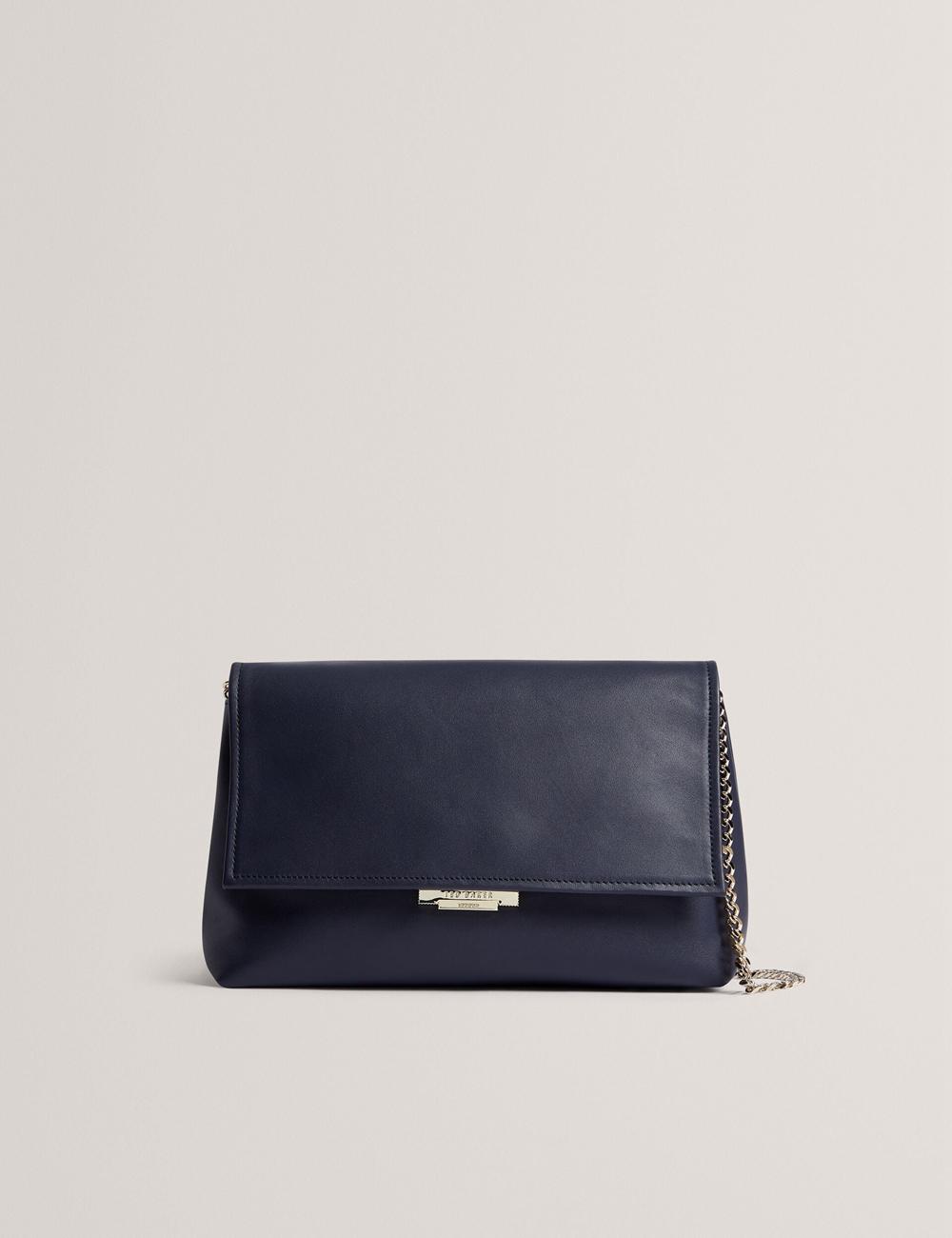 Women Ted Baker DEMAE - Leather Fold Over Chain Shoulder Bags Navy | KSA  8975-KIMSX